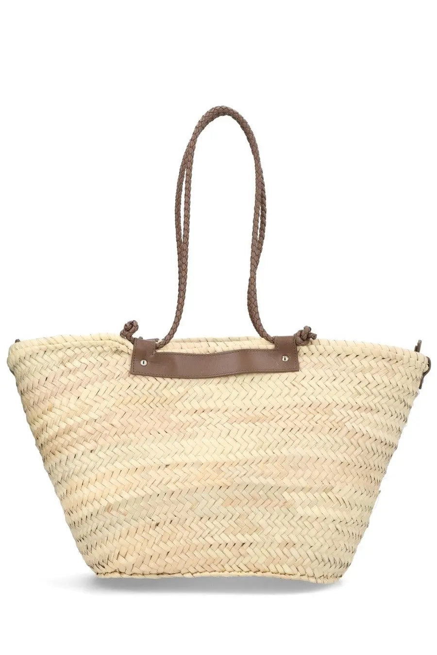 Castañer women’s beige woven straw tote bag with brown leather accents and braided handles Campania design