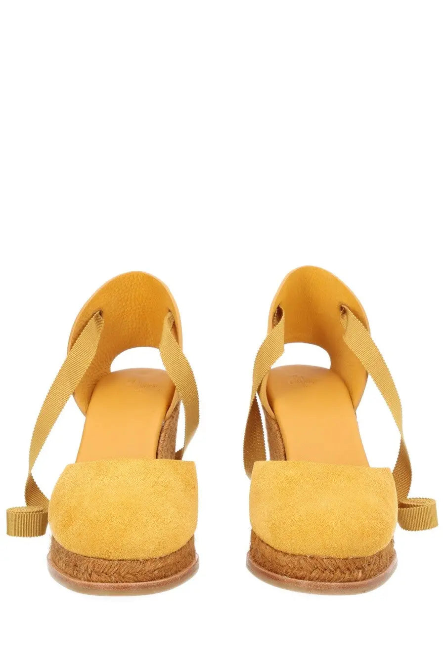 Castañer women’s espadilla camila orange yellow suede espadrille wedge sandals with woven cork soles and fabric straps