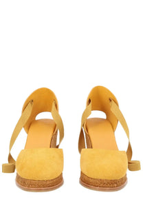 Castañer women’s espadilla camila orange yellow suede espadrille wedge sandals with woven cork soles and fabric straps