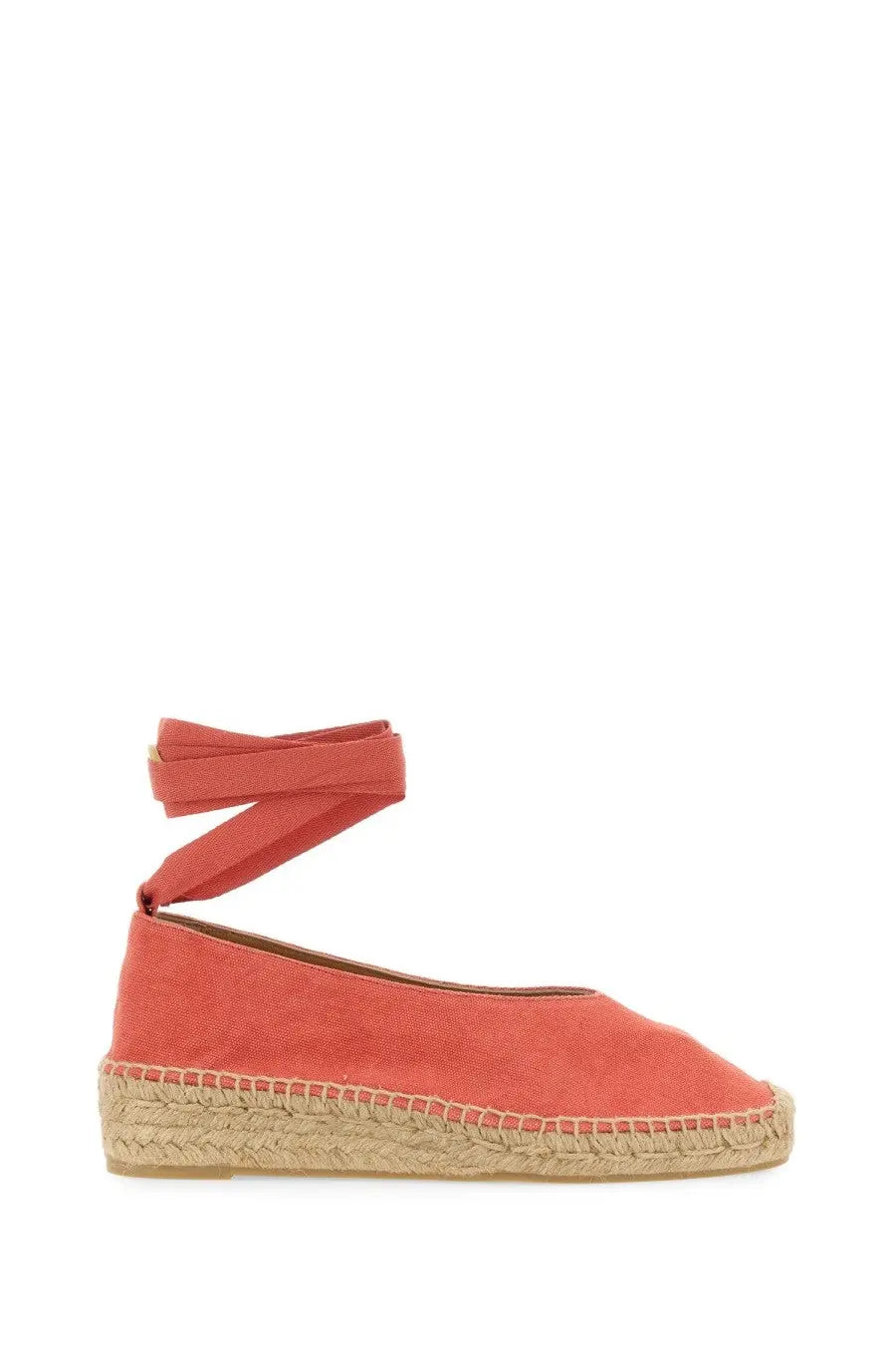 Castañer women’s espadrilla gea blue coral canvas flat with woven jute sole and ankle strap