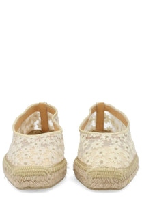 Castañer women’s espadrilla paoli beige cream-colored lace espadrilles with woven jute sole and tan leather lining