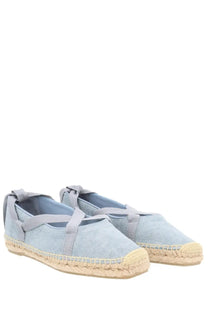 Light blue canvas espadrilles with gray fabric straps and woven jute sole by Castañer Womens Espadrilla Petunia Blue