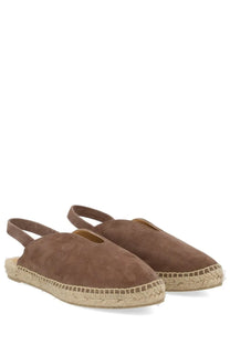 Castañer women’s espadrilla rania brown brown suede sandals with woven jute sole and adjustable ankle strap