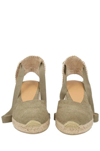 Castañer women’s olive green espadrille Carina wedge sandals with woven jute straps and braided rope sole