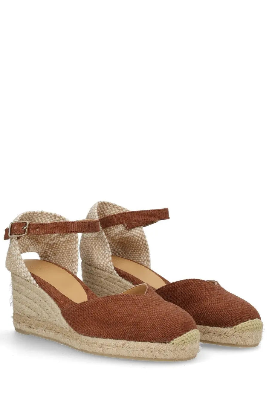 Brown castañer women’s espadrille chiarita wedge sandals with woven jute sole and ankle strap