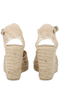 Castañer women’s espadrille Chiarita beige woven wedge sandals with braided rope heels and adjustable ankle straps