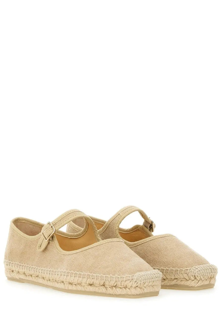 Castañer women’s espadrille padua beige canvas flats with woven jute sole and adjustable strap