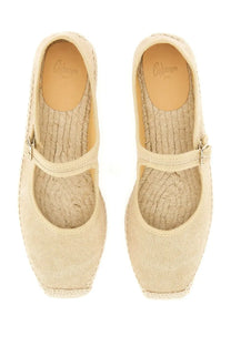 Castañer women’s espadrille padua beige flats with fabric upper woven jute sole and single strap across the foot