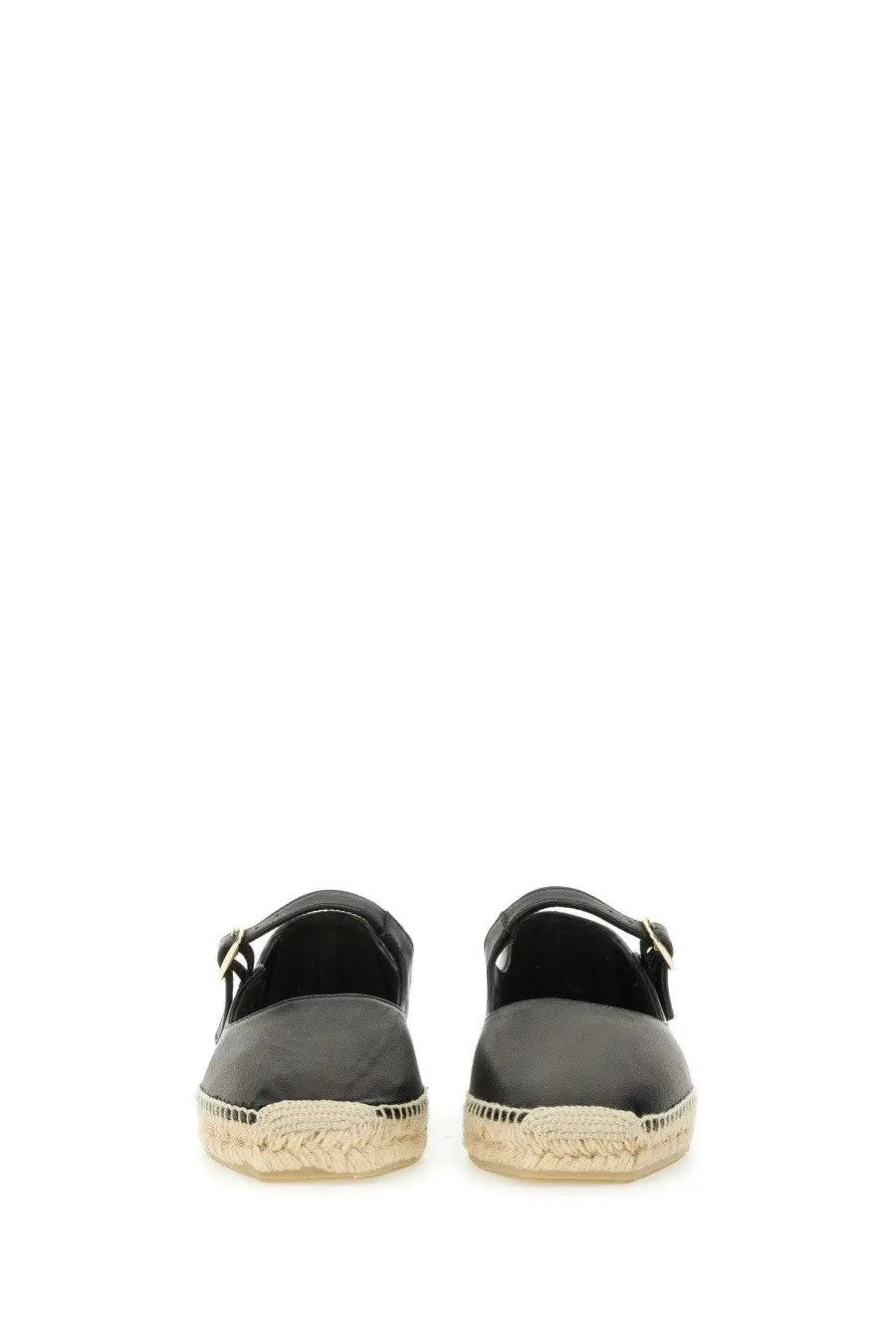 Castañer women’s espadrille pepa black leather espadrilles with woven jute sole and adjustable strap