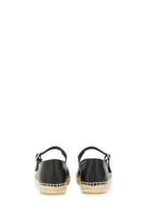 Castañer women’s espadrille Pepa black leather flats with woven jute sole and adjustable ankle strap