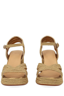 Castañer women’s gold-toned woven espadrille valley sandals with platform sole and adjustable ankle strap