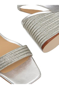 Castañer women’s silver woven rope strap sandals with metallic finish and square toe design