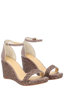 Beige woven wedge sandals with braided straps and suede-like upper by castañer women’s sandal berna brown