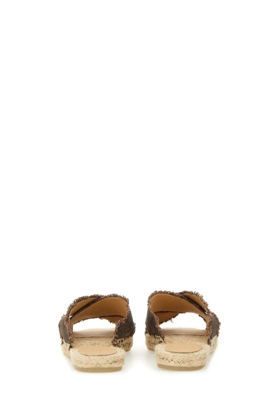 Brown distressed leather espadrille sandals with woven jute sole from Castañer women’s sandal palmera brown collection
