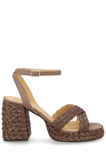 Brown woven espadrille sandal with braided rope heel and ankle strap castañer women’s sandal valeriette brown