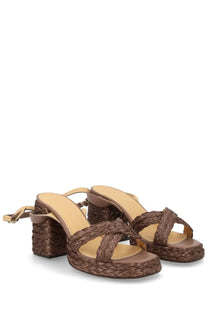Castañer women’s sandal valeriette brown woven espadrille with braided straps and chunky heel