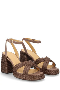 Castañer women’s Valeriette brown woven espadrille sandal with braided straps and chunky heel