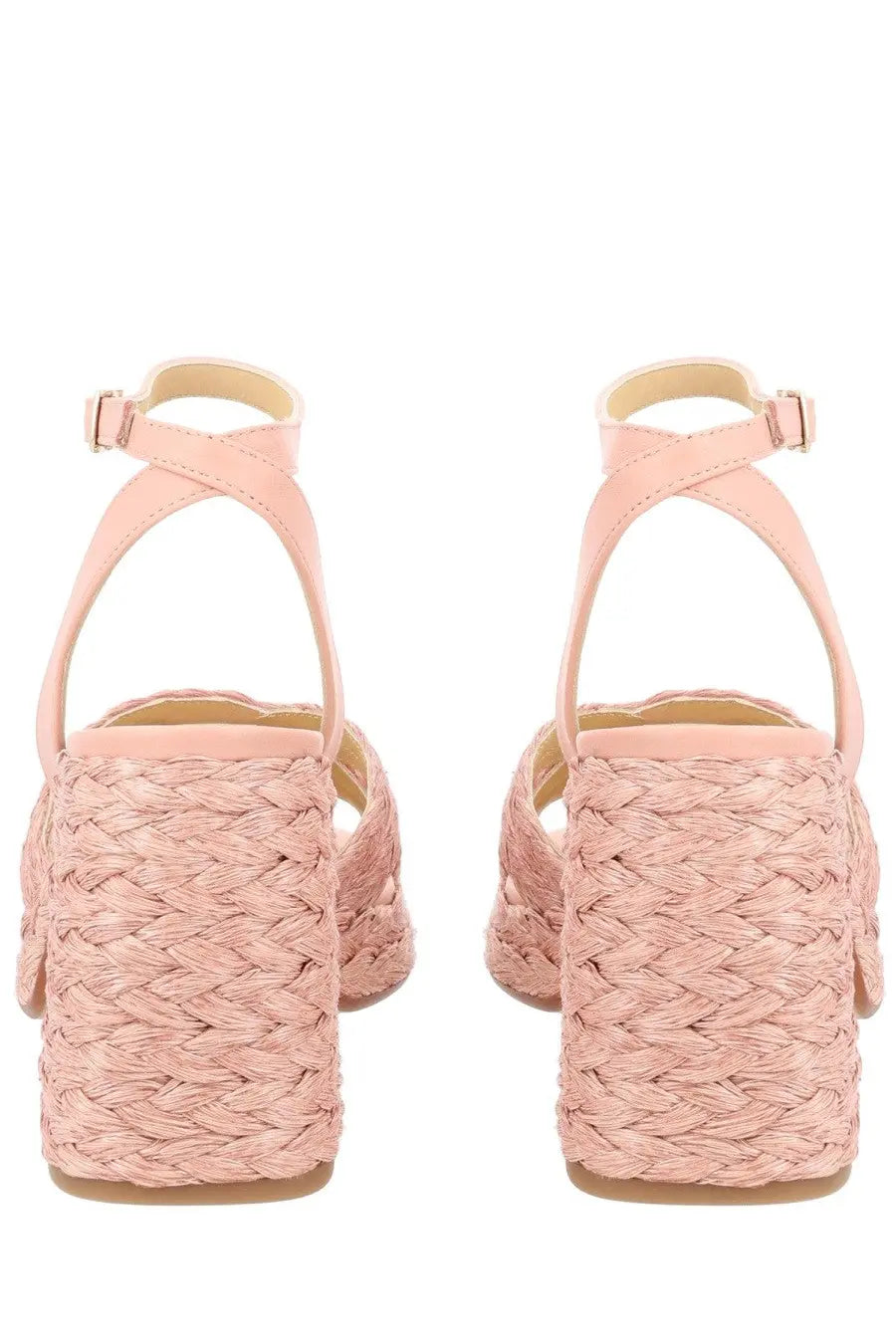 Castañer women’s sandal valeriette pink woven espadrille with braided rope heel and ankle strap side view