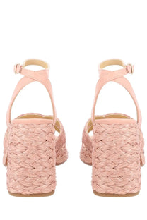 Castañer women’s sandal valeriette pink woven espadrille with braided rope heel and ankle strap side view