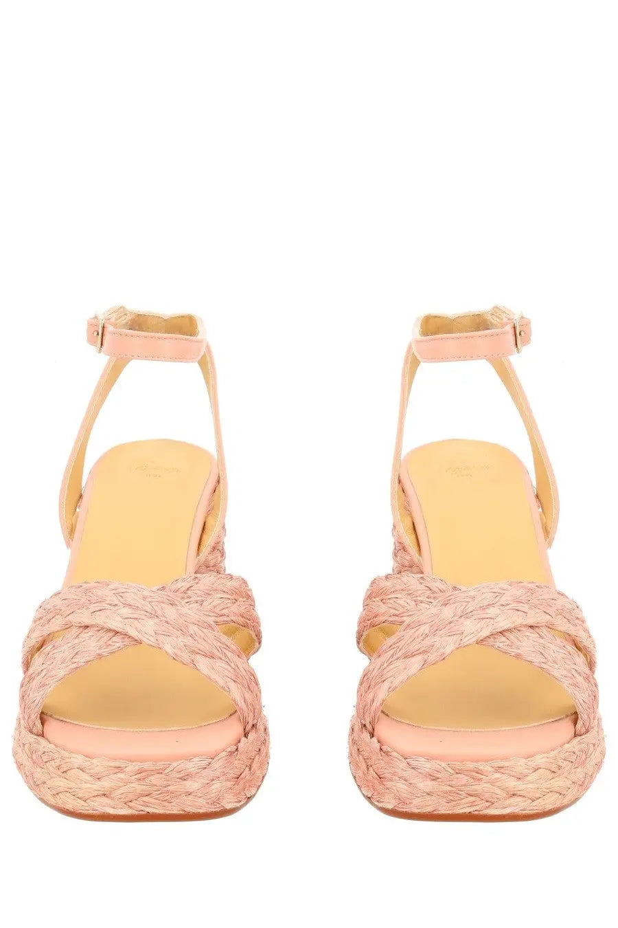 Castañer women’s sandal valeriette pink woven espadrille with braided texture and ankle straps