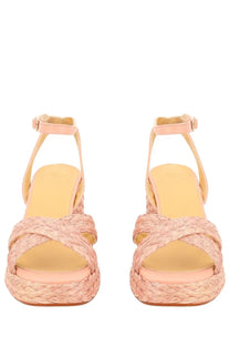 Castañer women’s sandal valeriette pink woven espadrille with braided texture and ankle straps