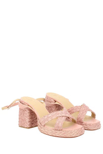 Castañer women’s pink woven espadrille sandals with chunky heel and crisscross straps