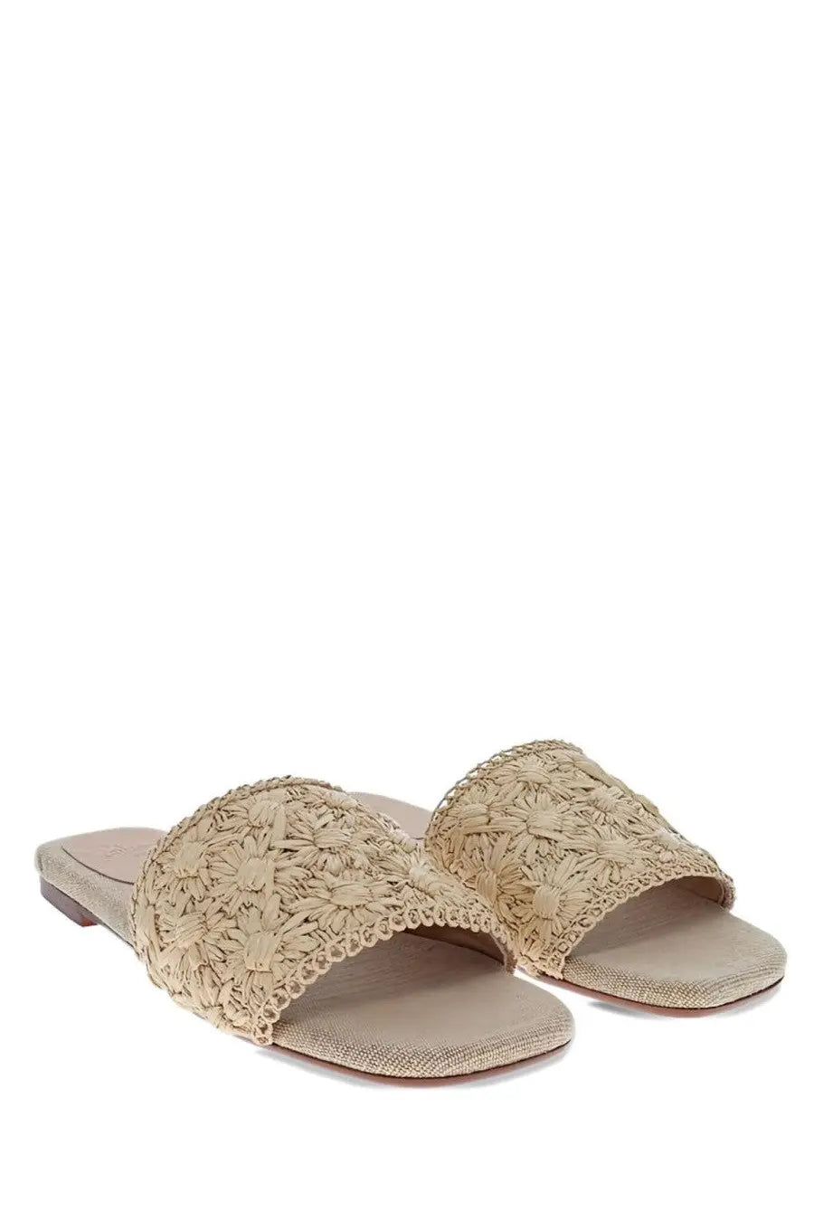 Castañer women’s sandalo slip on pisa beige woven slide sandals with delicate floral pattern and scalloped edge detailing