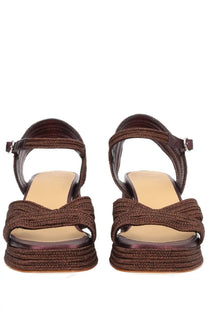 Brown woven platform sandals with braided texture and ankle straps by castañer women’s shoe vallita brown