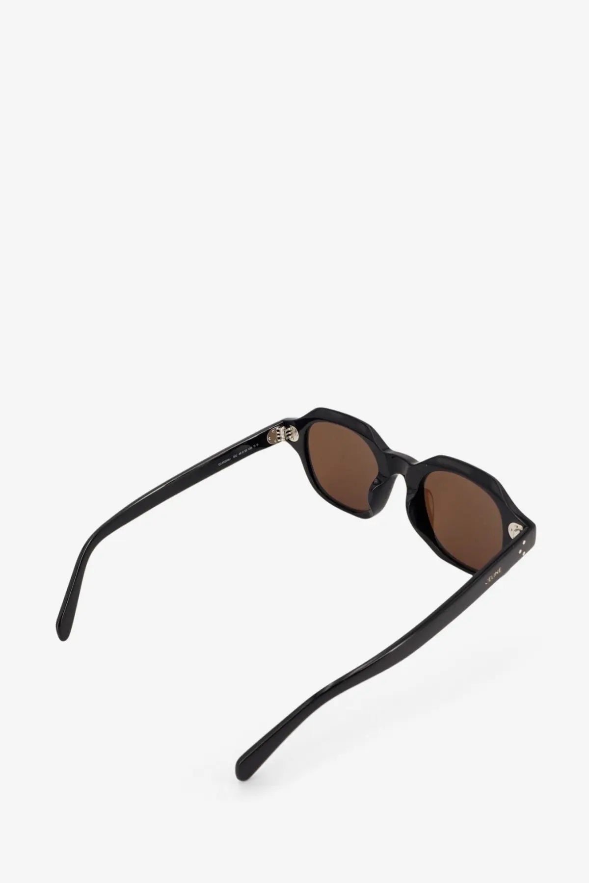 Celine men’s acetate sunglasses black with brown lenses and silver-toned metal accents on the temples