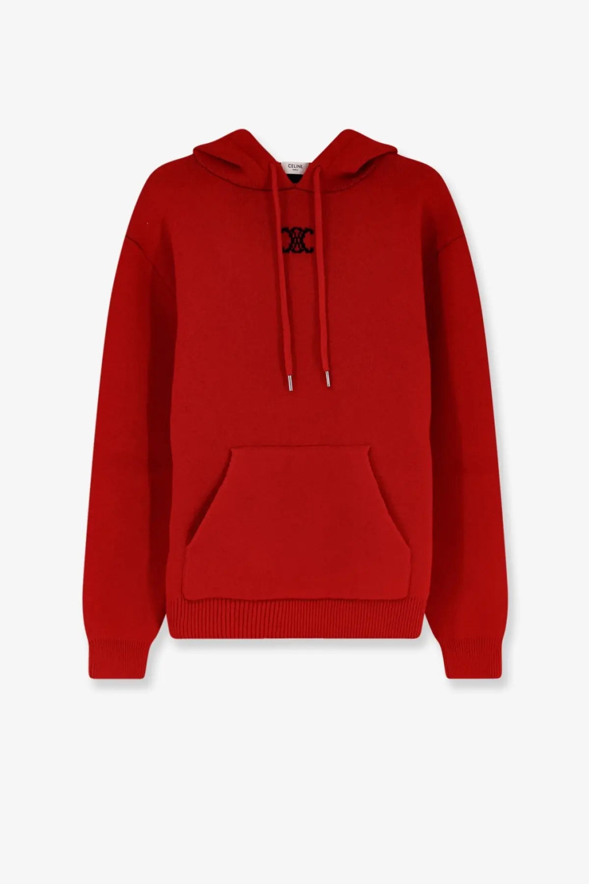 Red celine hoodie with black embroidered logo and ribbed cuffs made from cashmere and wool blend sweatshirt material