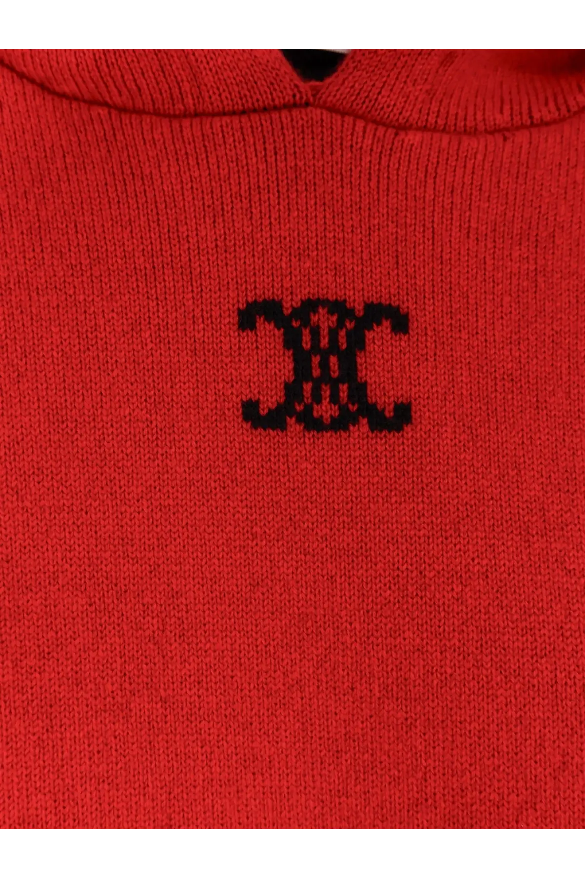 Red knitted sweater with black embroidered logo on chest made of cashmere and wool blend by Celine men’s sweatshirt black