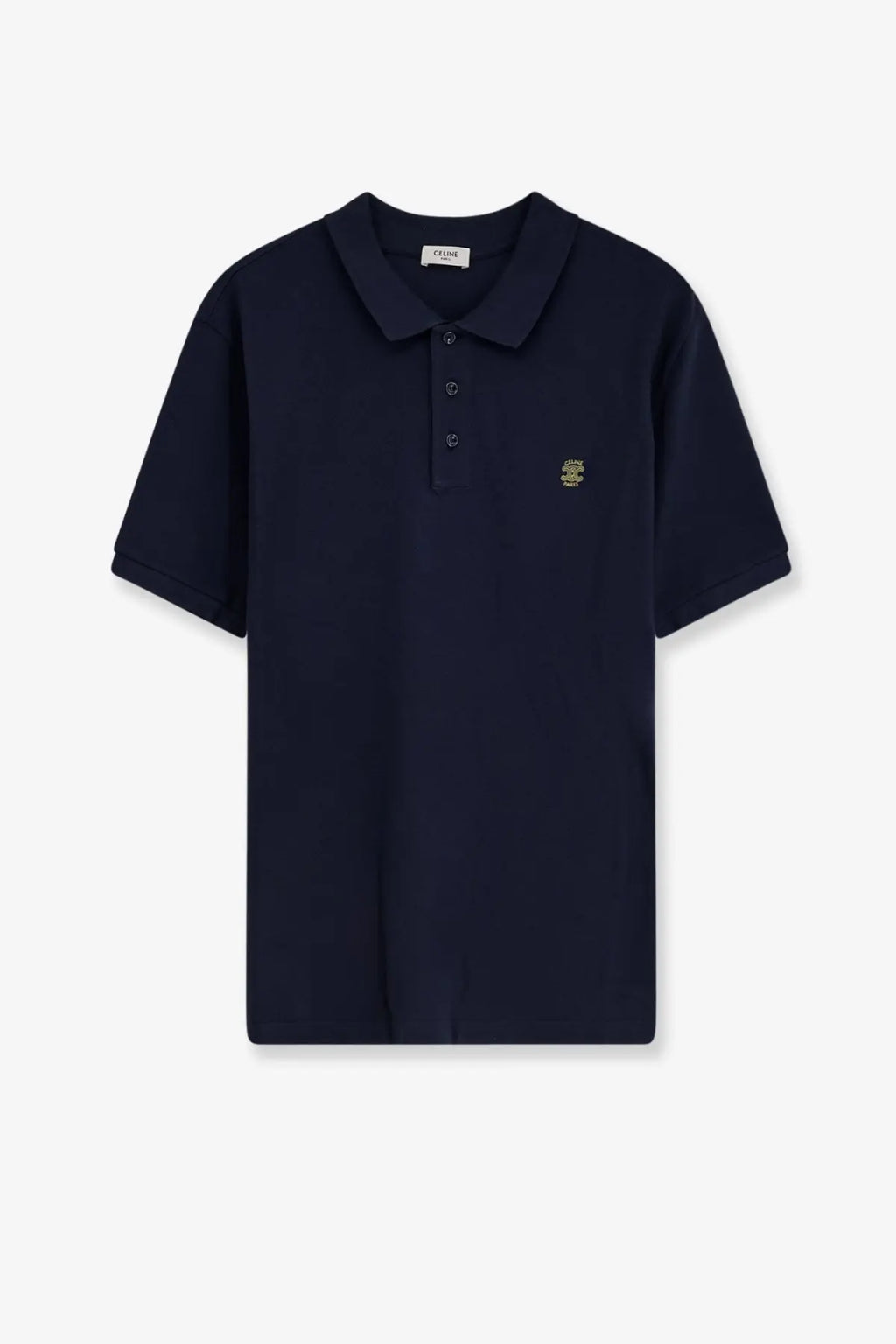 Navy blue Celine men’s cotton polo shirt with subtle embroidered logo on the left chest for casual wear