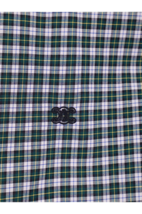 Celine men’s white cotton shirt with dark green white and yellow plaid and black embroidered logo on the chest