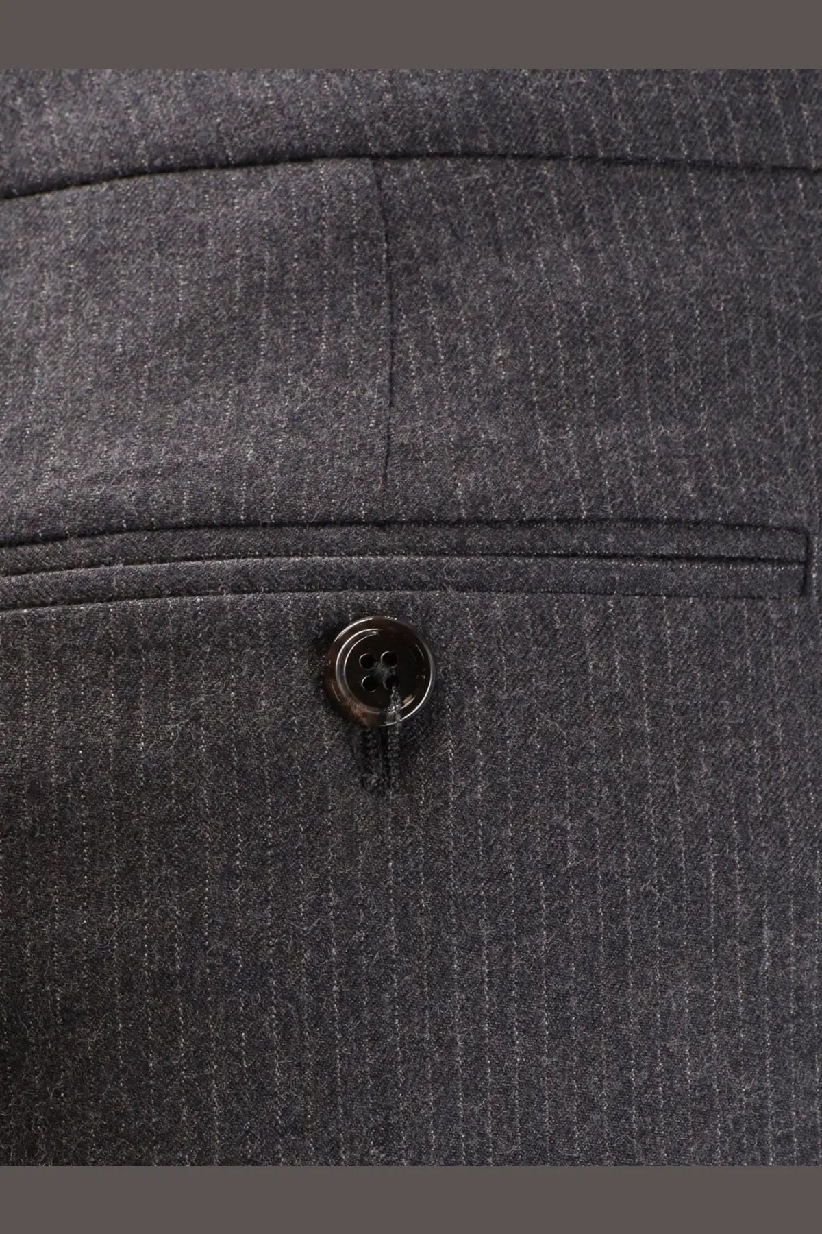 Celine men’s dark gray pinstripe wool suit pants with black button for formal wear