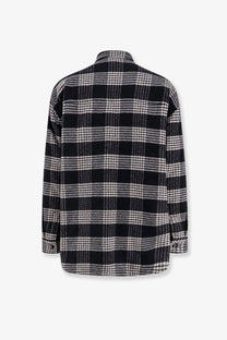 Celine men’s black and white plaid quilted overshirt in wool with classic collar and buttoned cuffs