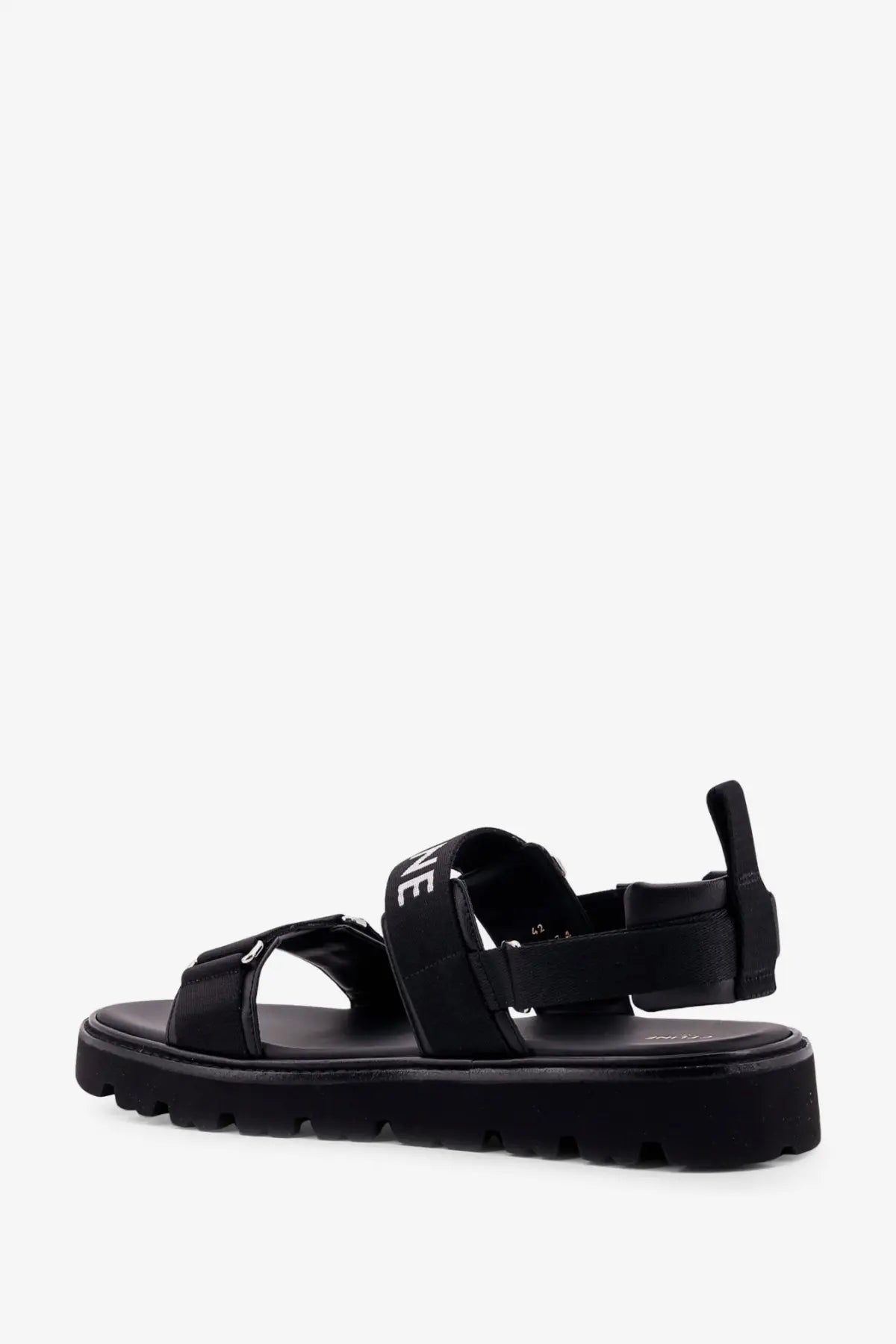 Celine men’s black platform sandal in tela jacquard with adjustable straps and chunky sole front view