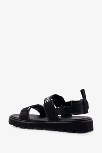 Celine men’s black platform sandal in tela jacquard with adjustable straps and chunky sole front view