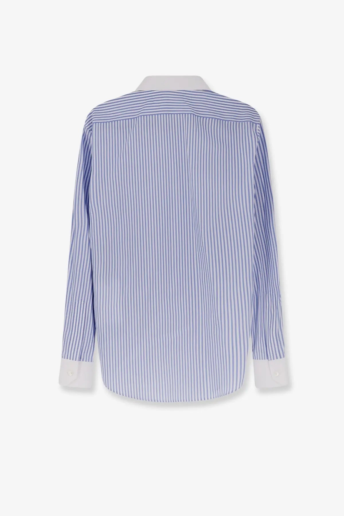 Celine men’s striped cotton shirt white with vertical light blue and white stripes long sleeves and button-up front
