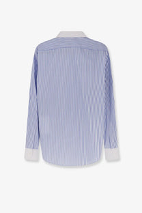 Celine men’s striped cotton shirt white with vertical light blue and white stripes long sleeves and button-up front