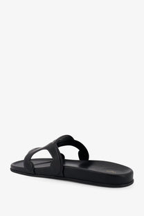 Celine men’s triomphe leather sandals black with black rubber slide design open-toe strap and contoured footbed