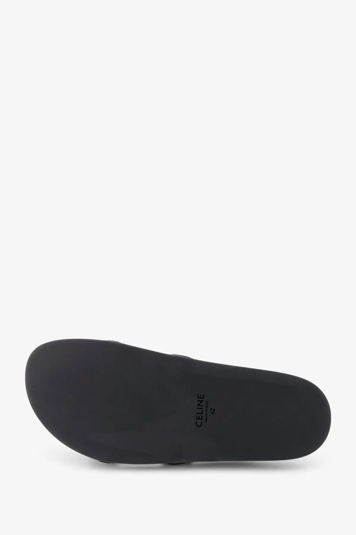 Black Celine men’s Triomphe leather slide sandal with a sleek minimalist design and smooth rubber sole