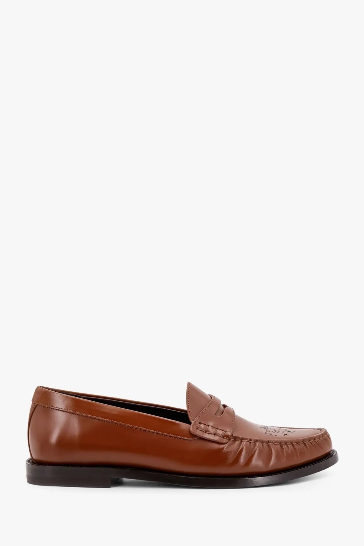 Celine men’s Vivienne brown leather loafer with polished finish and subtle perforated detailing on the toe