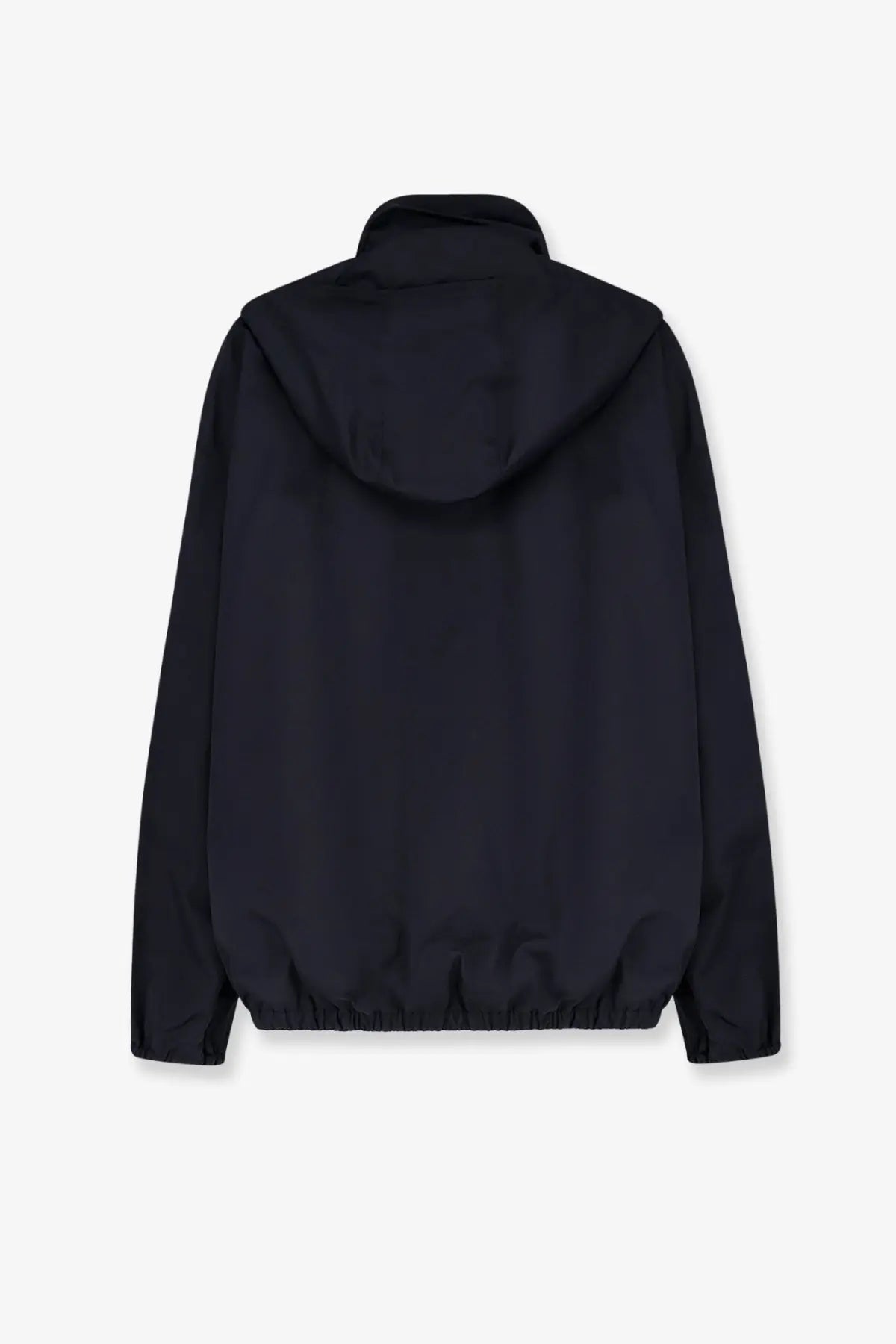 Celine men’s windproof black nylon jacket with a sleek minimalist design and elastic cuffs front view