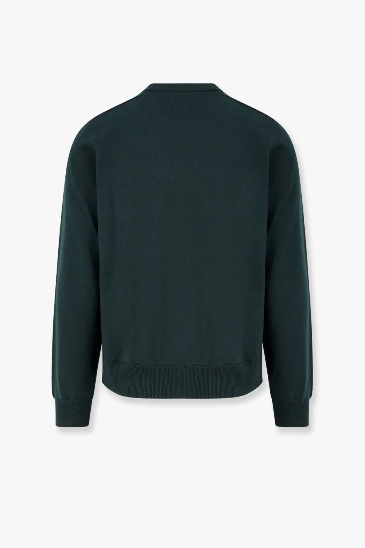 Dark green crewneck wool sweatshirt with ribbed cuffs and hem from celine mens wool sweater green collection