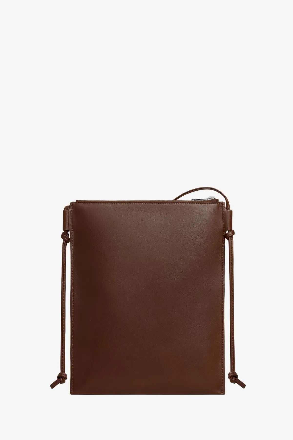 Celine unisex sharp leather crossbody bag in brown with adjustable drawstring straps and minimalist design
