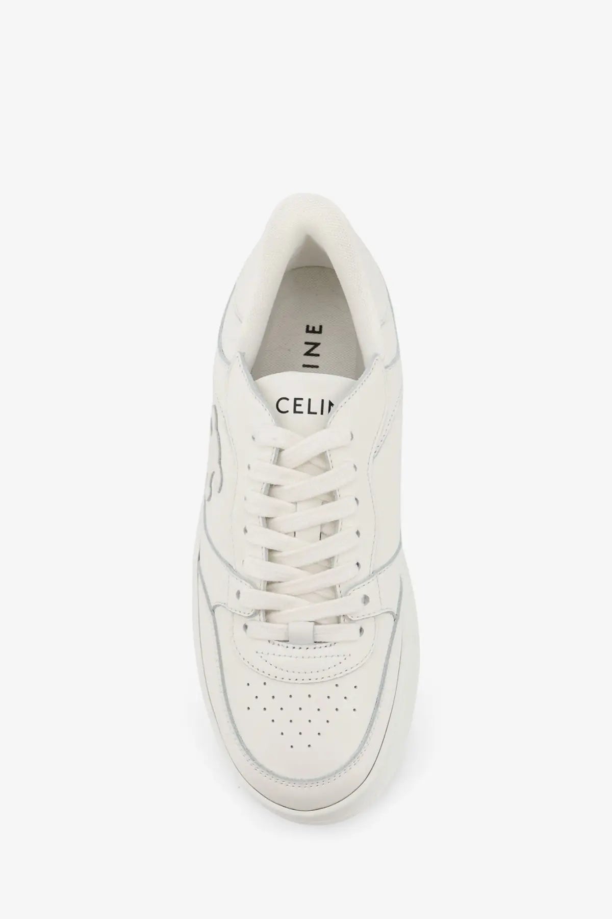 Celine women’s block sneakers white with clean leather upper and perforated toe box white sneaker design
