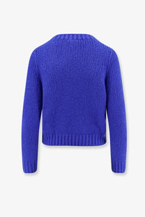 Celine women’s cashmere and silk blend royal blue knitted sweater with ribbed crew neckline and cuffs