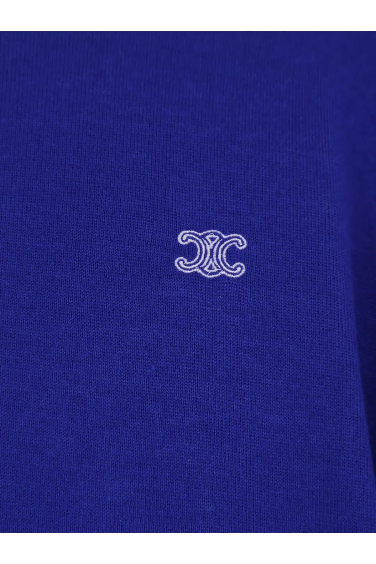 Royal blue cotton sweatshirt with subtle white embroidered logo inspired by celine women’s cashmere and silk polo shirt blue