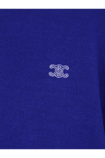 Royal blue cotton sweatshirt with subtle white embroidered logo inspired by celine women’s cashmere and silk polo shirt blue