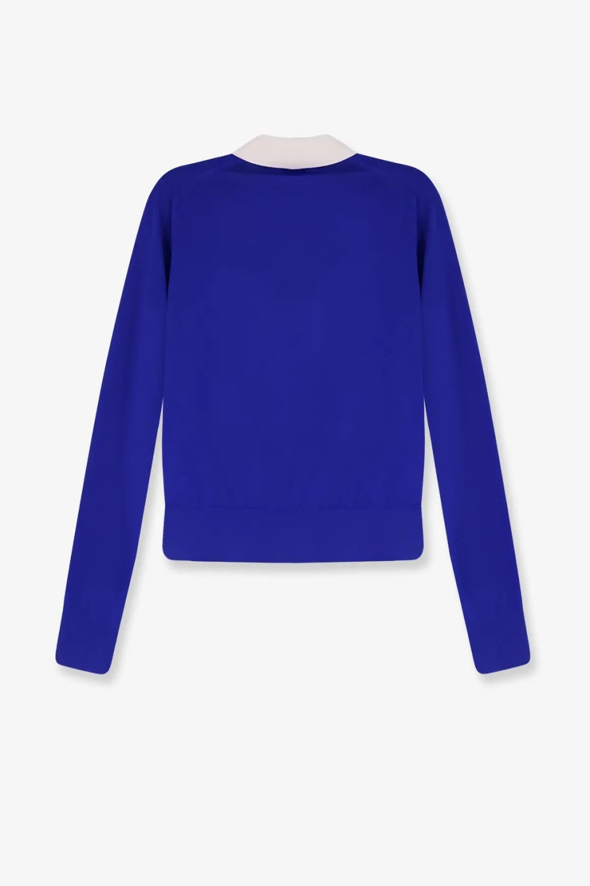 Celine women’s royal blue cashmere and silk long-sleeved polo shirt with cream ribbed collar